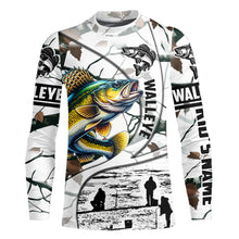 Load image into Gallery viewer, Ice fishing walleye winter camo ice fishing clothing Custom name  fishing shirt, gift for fisherman NQS2590