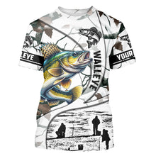 Load image into Gallery viewer, Ice fishing walleye winter camo ice fishing clothing Custom name  fishing shirt, gift for fisherman NQS2590