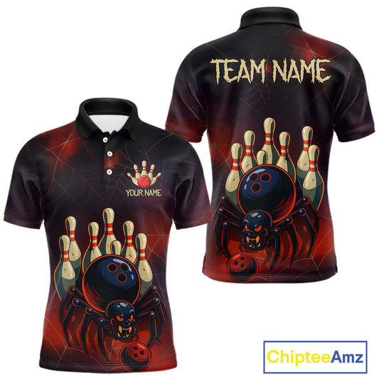 Personalized Funny Angry Spider Bowling Team Polo, 1/4 Zip Shirts For Men, Spider Bowling Jerseys NQS11204