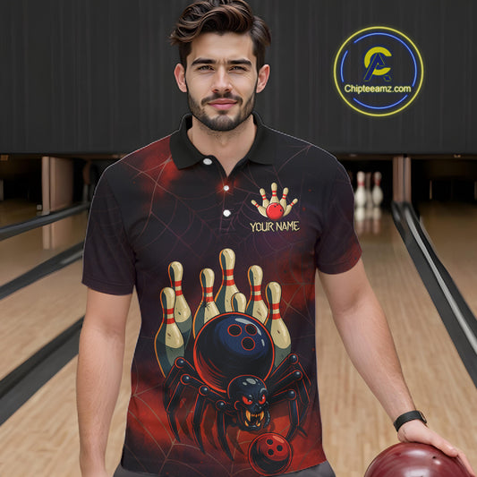 Personalized Funny Angry Spider Bowling Team Polo, 1/4 Zip Shirts For Men, Spider Bowling Jerseys NQS11204