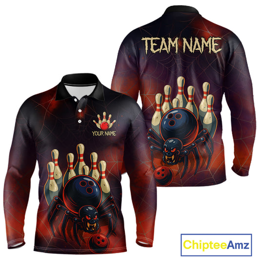Personalized Funny Angry Spider Bowling Team Polo, 1/4 Zip Shirts For Men, Spider Bowling Jerseys NQS11204