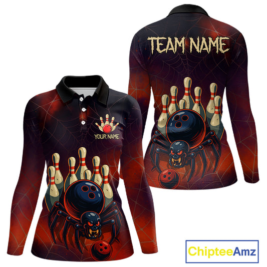 Personalized Funny Angry Spider Bowling Team Polo, 1/4 Zip Shirts For Women, Spider Bowling Jerseys NQS11204