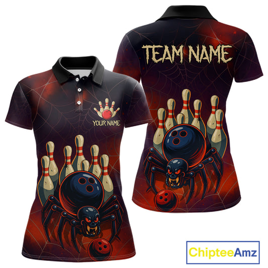 Personalized Funny Angry Spider Bowling Team Polo, 1/4 Zip Shirts For Women, Spider Bowling Jerseys NQS11204