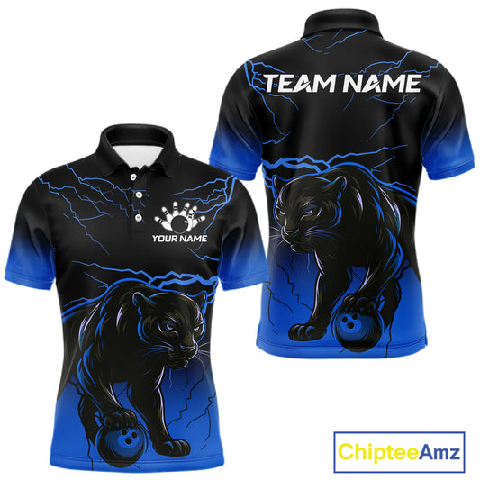 Black and Blue Lightning Thunder Panther Bowling Team Shirts For Men Custom Panther Bowling Jerseys NQS11205