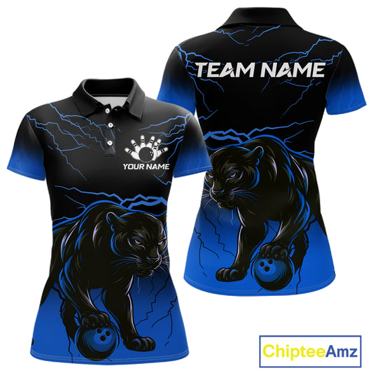 Black and Blue Lightning Thunder Panther Bowling Team Shirts For Women Custom Panther Bowling Jerseys NQS11205