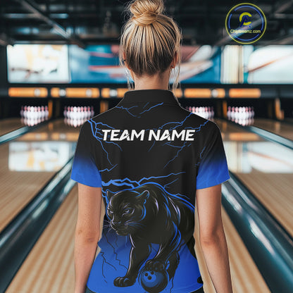 Black and Blue Lightning Thunder Panther Bowling Team Shirts For Women Custom Panther Bowling Jerseys NQS11205