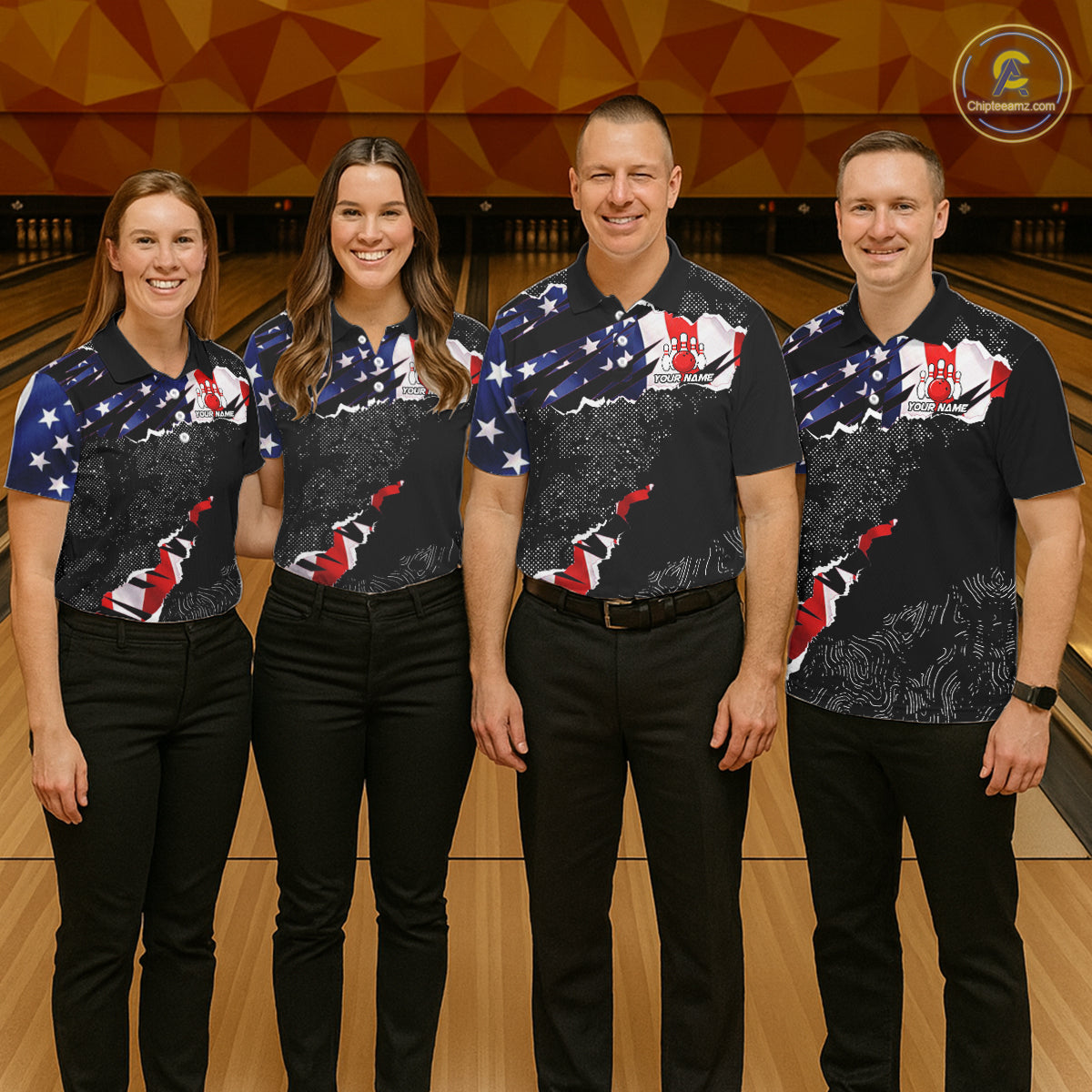 Custom bowling polo shirts, 1/4 zip shirts for Women, US Flag patriotic team bowling league shirts NQS11409