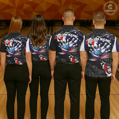 Custom bowling polo shirts, 1/4 zip shirts for Women, US Flag patriotic team bowling league shirts NQS11409