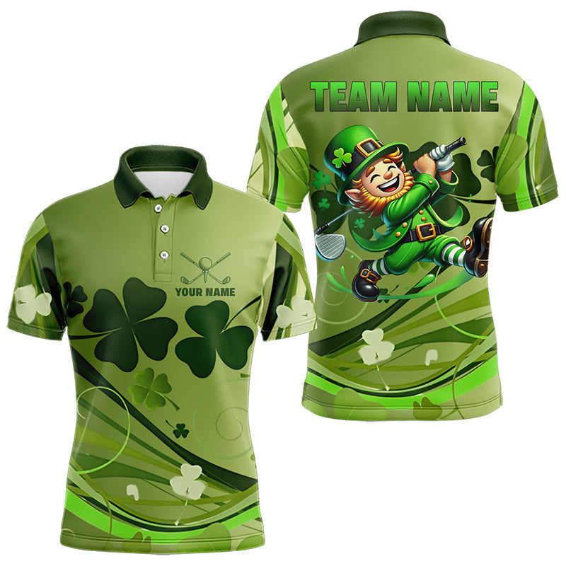 Green shamrock Lucky Golf Polo Shirts For Men Custom St Patrick Day Team Golf Shirts NQS9470