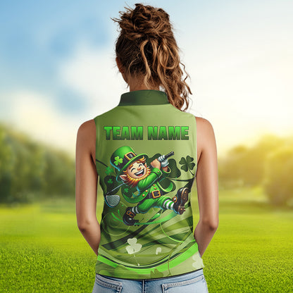 Green shamrock Lucky Golf Sleeveless Polo Shirts For Women Custom St Patrick Day Team Golf Shirts NQS9470