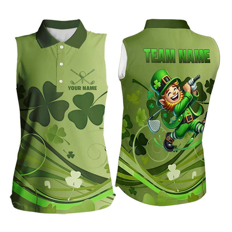 Green shamrock Lucky Golf Sleeveless Polo Shirts For Women Custom St Patrick Day Team Golf Shirts NQS9470