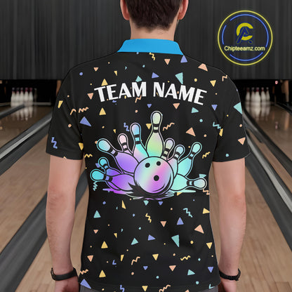 Hologram colors geometric pattern Black Bowling Shirts for Men Custom Team Bowling League Jersey NQS11607