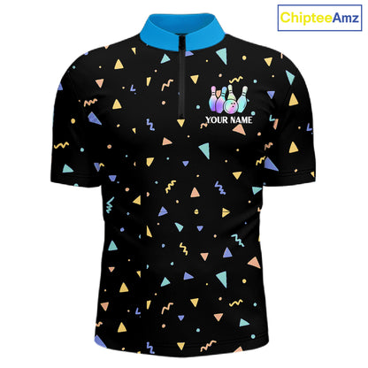 Hologram colors geometric pattern Black Bowling Shirts for Men Custom Team Bowling League Jersey NQS11607