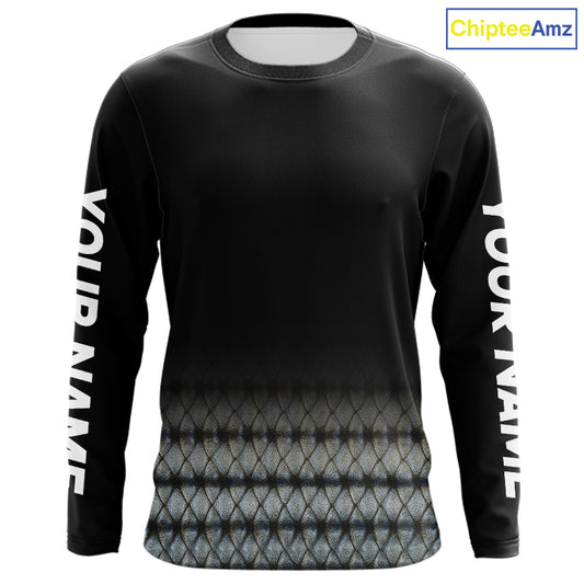 Striped Bass scales fishing Custom black long sleeve Fishing Shirt, Striper Fishing jerseys NQS10083
