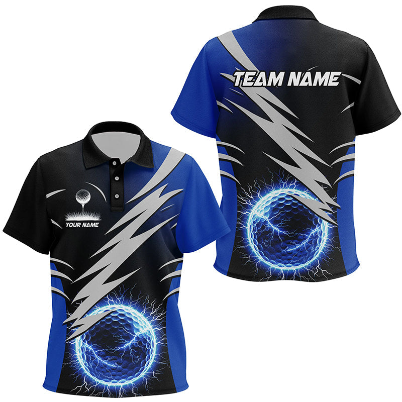 Kid golf polo shirts custom blue lightning thunder golf ball clothes, personalized golf gifts NQS8005