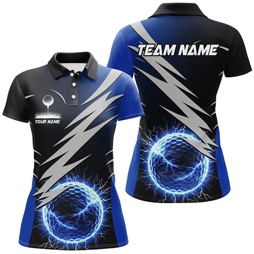 Womens golf polo shirts custom blue lightning thunder golf ball clothes, personalized golf gifts NQS8005