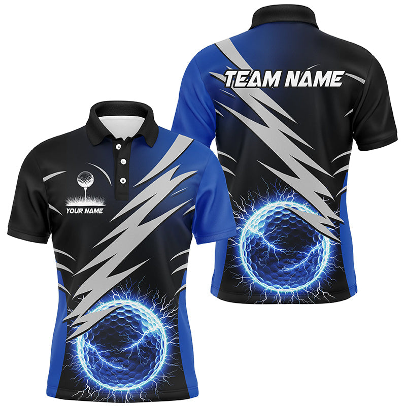 Mens golf polo shirts custom blue lightning thunder golf ball clothes for men, personalized golf gifts NQS8005