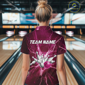 Women's Bowling Shirts Custom Pink Lightning Thunder Bowling Team Jersey, gift for team Bowlers NQS10603