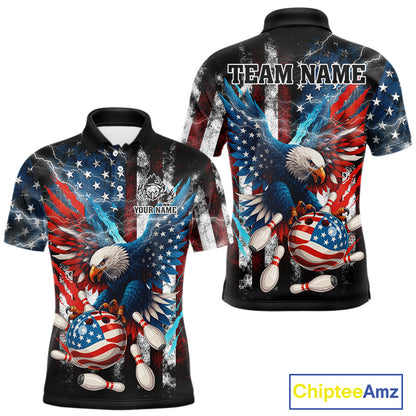 Personalized American Flag Eagle Lightning Thunder Bowling Team Shirt For Men, Patriotic Bowling Gift NQS10834