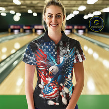 Load image into Gallery viewer, Personalized American Flag Eagle Lightning Thunder Women Bowling Team Shirts, Patriotic Bowling Gift NQS10834