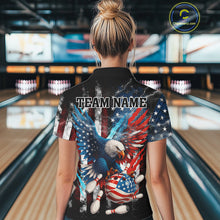 Load image into Gallery viewer, Personalized American Flag Eagle Lightning Thunder Women Bowling Team Shirts, Patriotic Bowling Gift NQS10834