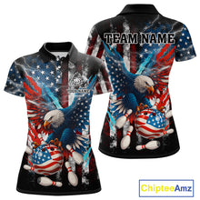 Load image into Gallery viewer, Personalized American Flag Eagle Lightning Thunder Women Bowling Team Shirts, Patriotic Bowling Gift NQS10834
