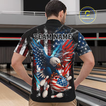 Load image into Gallery viewer, Personalized American Flag Eagle Lightning Thunder Bowling Team Shirt For Men, Patriotic Bowling Gift NQS10834
