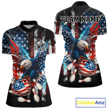 Load image into Gallery viewer, Personalized American Flag Eagle Lightning Thunder Women Bowling Team Shirts, Patriotic Bowling Gift NQS10834
