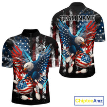 Load image into Gallery viewer, Personalized American Flag Eagle Lightning Thunder Bowling Team Shirt For Men, Patriotic Bowling Gift NQS10834