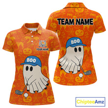 Load image into Gallery viewer, Personalized Funny Halloween Boo Orange Pattern Women Golf Polo Shirts, Halloween ladies Golf Attire NQS10837