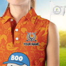 Load image into Gallery viewer, Personalized Funny Halloween Boo Orange Pattern Sleeveless Golf Polo Shirts, Halloween Golf Attire NQS10837