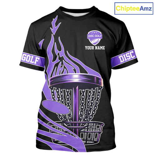 Black and Purple Flame Disc golf T-Shirt Custom disc golf outfit, disc golf gifts NQS10842