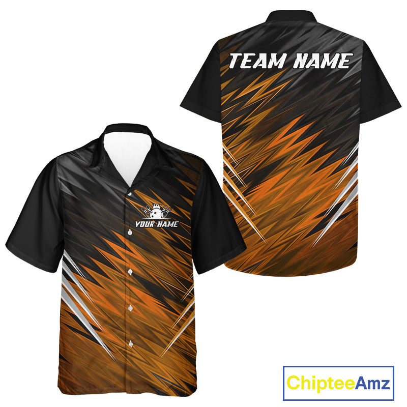 Orange and Black Hawaiian Bowling shirt Custom Name and Team name  Bowling Jerseys Bowlers Outfit NQS11002