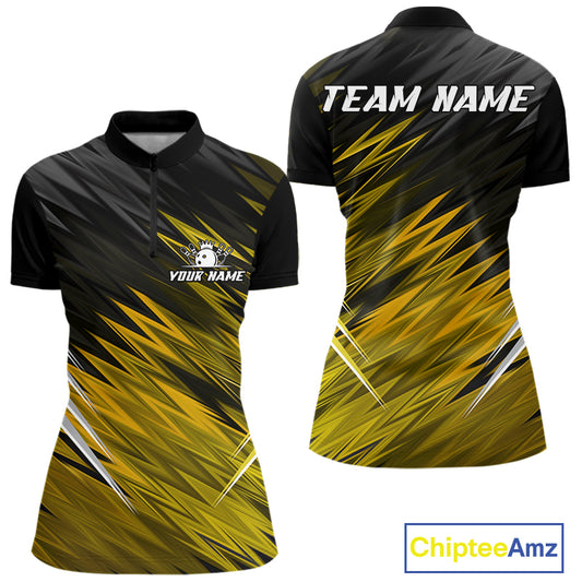 Yellow and Black Bowling Shirts For Women Custom Name and Team name  Bowling Jerseys Bowlers Outfit NQS11003