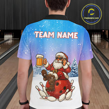 Load image into Gallery viewer, Funny Santa drinking Beer Bowling Shirts For Men Custom Christmas Bowling Team Jersey Gift For Bowler NQS11009