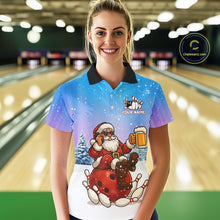 Load image into Gallery viewer, Funny Santa drinking Beer Bowling Shirt For Women Custom Christmas Bowling Team Shirt Gift For Bowler NQS11009