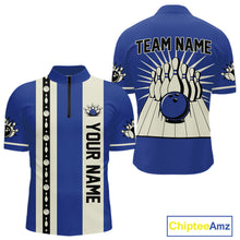 Load image into Gallery viewer, Blue Retro Bowling Polo, Quarter Zip Shirts For Men Custom Vintage Bowling Team Jerseys NQS11212