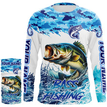 Load image into Gallery viewer, Bass fishing Blue ocean camo Custom UV protection fishing long sleeve shirt, Bass Fishing jerseys NQS9341