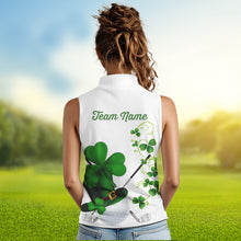 Load image into Gallery viewer, Green shamrock Lucky Women sleeveless polo golf shirts Custom St Patrick Day team golf jerseys NQS9482