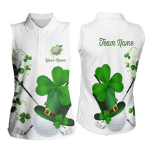 Load image into Gallery viewer, Green shamrock Lucky Women sleeveless polo golf shirts Custom St Patrick Day team golf jerseys NQS9482