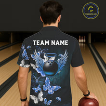 Load image into Gallery viewer, Custom Blue Butterfly Bowling Button-up Shirt, Bowling Team Shirt With Butterflies NQS11612