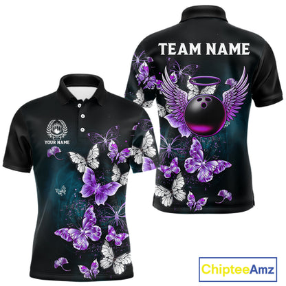 Custom Purple Butterfly Bowling Polo, 1/4 zip jerseys For Men, Bowling Team Shirt With Butterflies NQS11613
