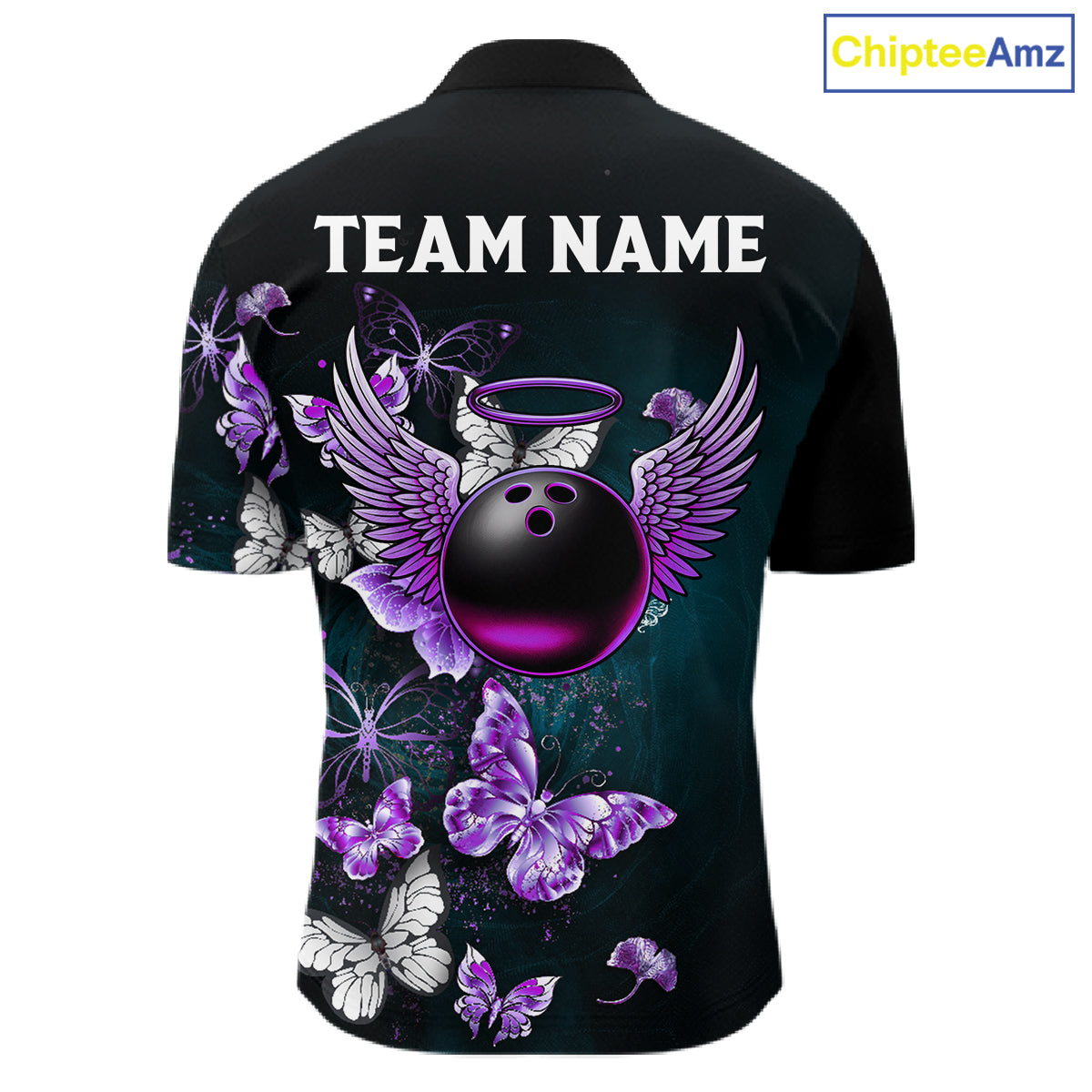 Custom Purple Butterfly Bowling Polo, 1/4 zip jerseys For Men, Bowling Team Shirt With Butterflies NQS11613