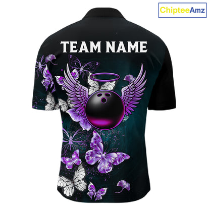 Custom Purple Butterfly Bowling Polo, 1/4 zip jerseys For Men, Bowling Team Shirt With Butterflies NQS11613