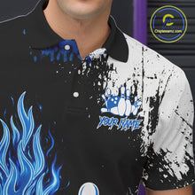Load image into Gallery viewer, Custom Blue Flame Lightning Thunder Bowling shirts for Men, black and white bowling team jerseys NQS11617