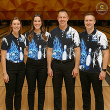Load image into Gallery viewer, Custom Blue Flame Lightning Thunder Bowling shirts for Men, black and white bowling team jerseys NQS11617