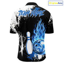 Load image into Gallery viewer, Custom Blue Flame Lightning Thunder Bowling shirts for Men, black and white bowling team jerseys NQS11617