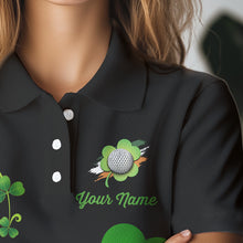 Load image into Gallery viewer, Green shamrock golf ball club Lucky Women polo golf shirt Custom St Patrick Day black team golf jersey NQS9644