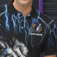 Load image into Gallery viewer, Black and Blue Lightning Thunder Lion Bowling Shirt For Men Custom Lion Bowling Team Jerseys NQS9645