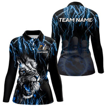 Load image into Gallery viewer, Black and Blue Lightning Thunder Lion Bowling Shirt For Women Custom Lion Bowling Team Jerseys NQS9645